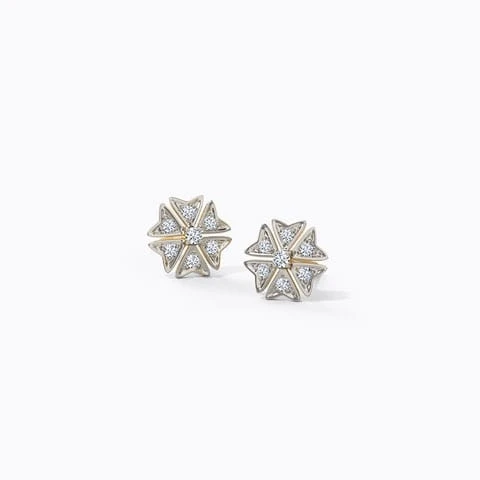 Ornate Floral Diamond Stud Earrings